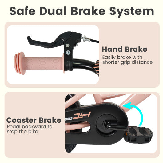 14 Inch Kids Bike Adjustable with Removable Training Wheels Pink for 3-8 Years Old