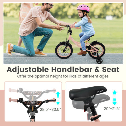 14 Inch Kids Bike Adjustable with Removable Training Wheels Pink for 3-8 Years Old