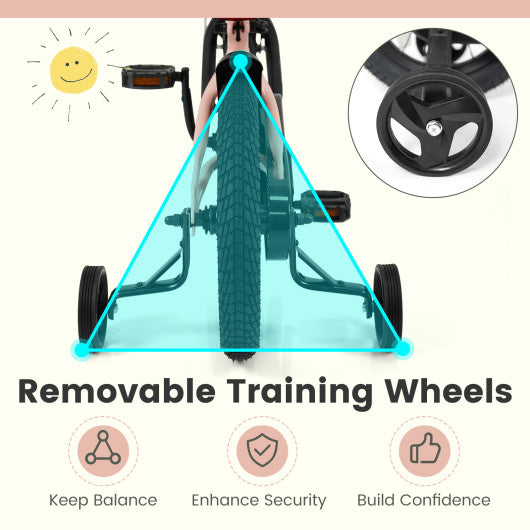14 Inch Kids Bike Adjustable with Removable Training Wheels Pink for 3-8 Years Old