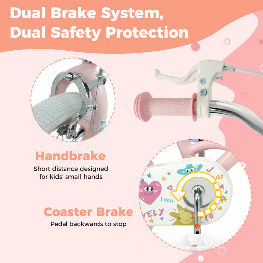 14 Inch Kids Bike Adjustable for 3-8 Years Old Children Pink - Stars & Moon