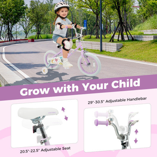 14 Inch Kids Bike Adjustable for 3-8 Years Old Children Purple - Stars & Moon