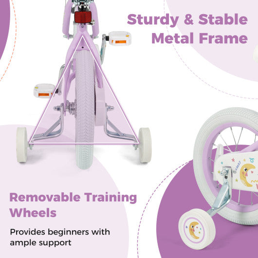 14 Inch Kids Bike Adjustable for 3-8 Years Old Children Purple - Stars & Moon