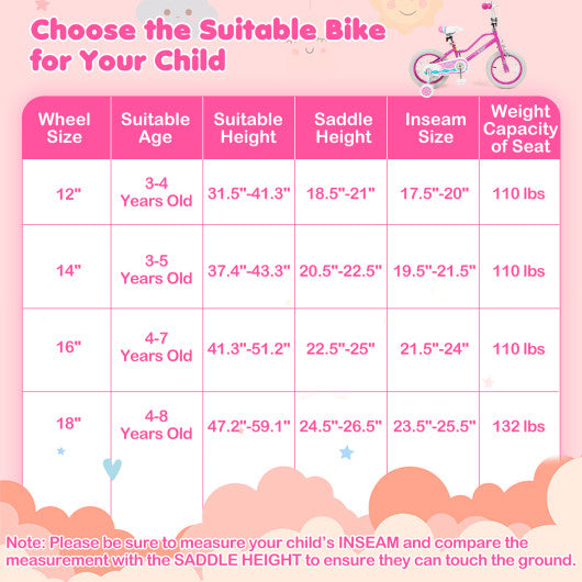 14 Inch Kids Bike for Aged 3-8 Years Old with Adjustable Handlebar Pink- Starlight Wave
