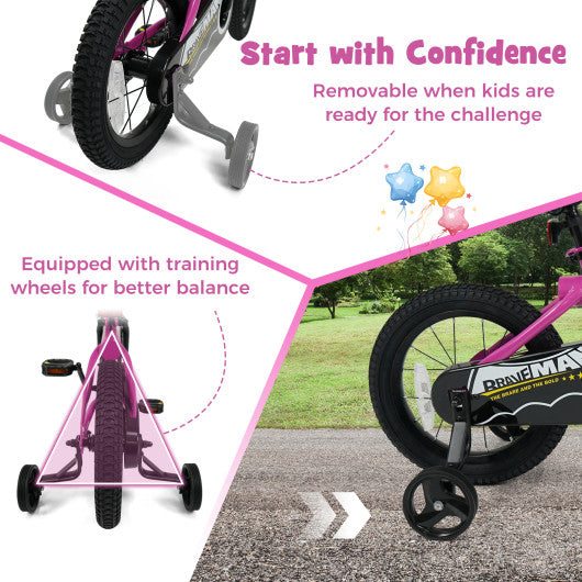 14-Inch Kids Bike with Removable Training Wheels Pink-Brave Hero