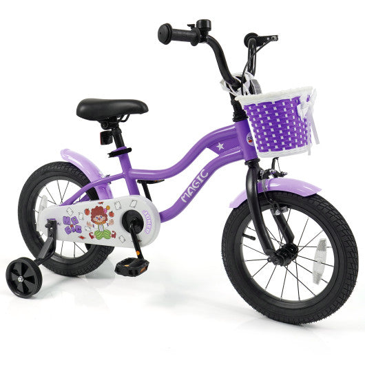14 Inch Kids Bike with Training Wheels for Aged 3-5 Years Old - Magic Purple