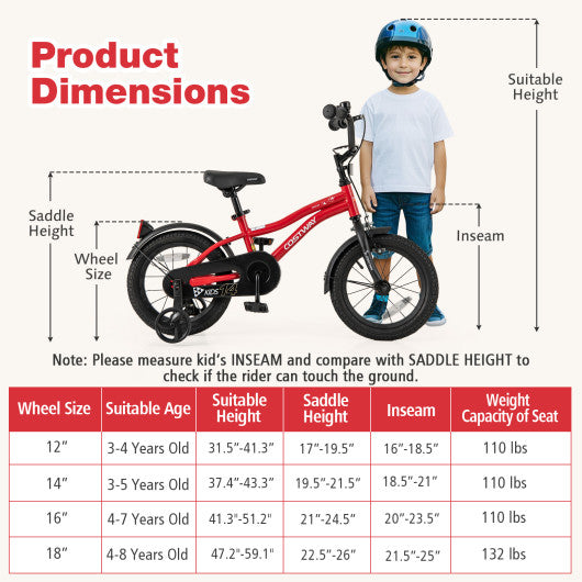 14 Inch Kids Bike Adjustable Bicycle with Reflectors and Bell for 3-5 Years Old