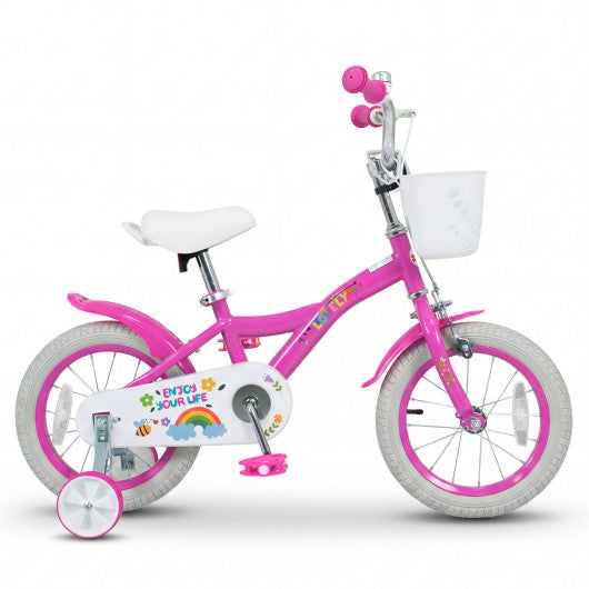 14 Inches Girls Bike for 3-5 Years Old with Basket - Spring Party Pink
