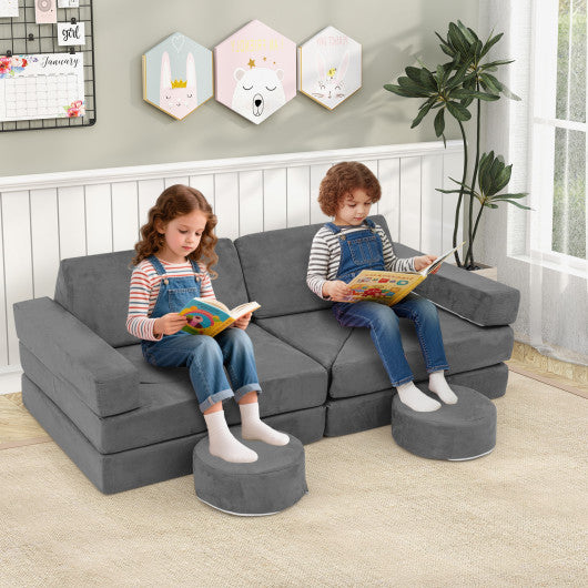 14 PCS Modular Kids Play Couch for Playroom and Bedroom-Gray