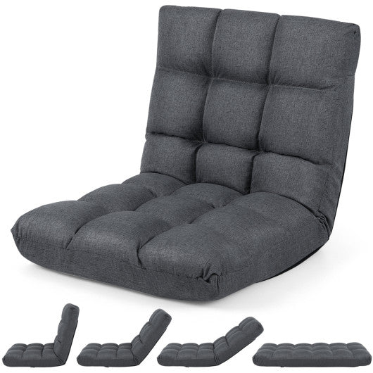 14-Position Adjustable Floor Chair for Adults with Back Support and Comfy Cushion-Gray