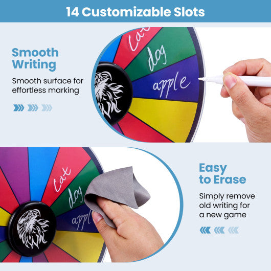 14 Slots Spin Wheel with Blackboard Marker-Multicolor
