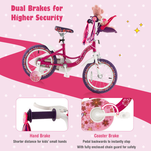 14 Inch Kids Bike with Doll Seat and Removable Training Wheels-14 inches