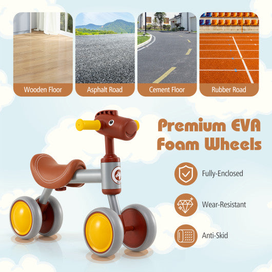 Baby Balance Bike No Pedal 4-Wheel Bicycle-Brown