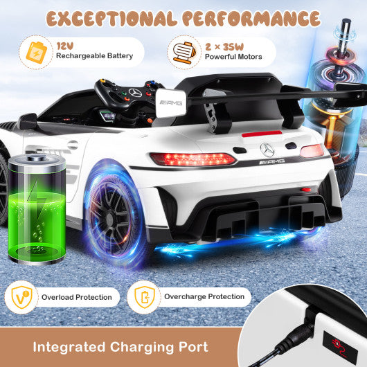 12V Kids Ride-On Car Mercedes-AMG GT3 Licensed with Adjustable Speed-White
