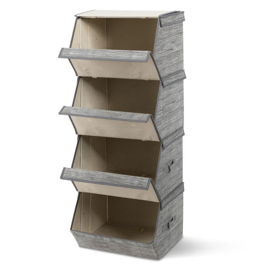 Set of 4 Storage Bins Stackable Cubes with Lid-Gray