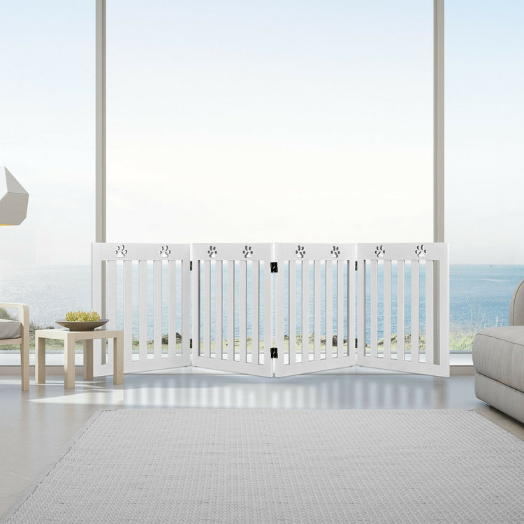 24 Inch Folding Wooden Freestanding Pet Gate Dog Gate with 360¡ã Hinge -White