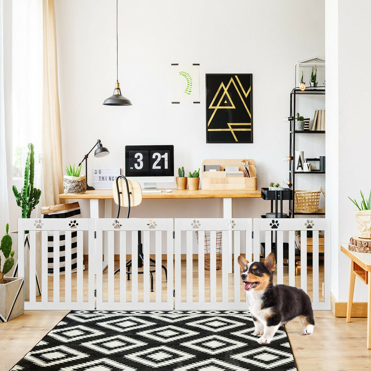 24 Inch Folding Wooden Freestanding Pet Gate Dog Gate with 360¡ã Hinge -White