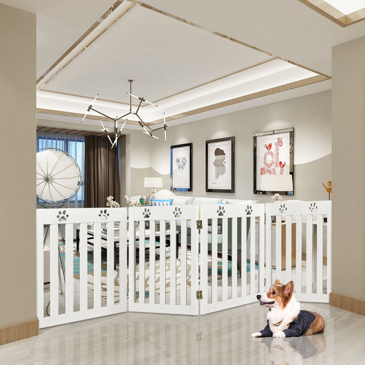 24 Inch Folding Wooden Freestanding Pet Gate Dog Gate with 360¡ã Hinge -White