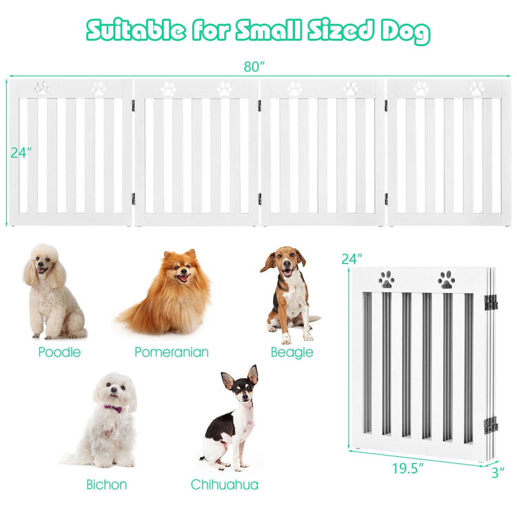 24 Inch Folding Wooden Freestanding Pet Gate Dog Gate with 360¡ã Hinge -White