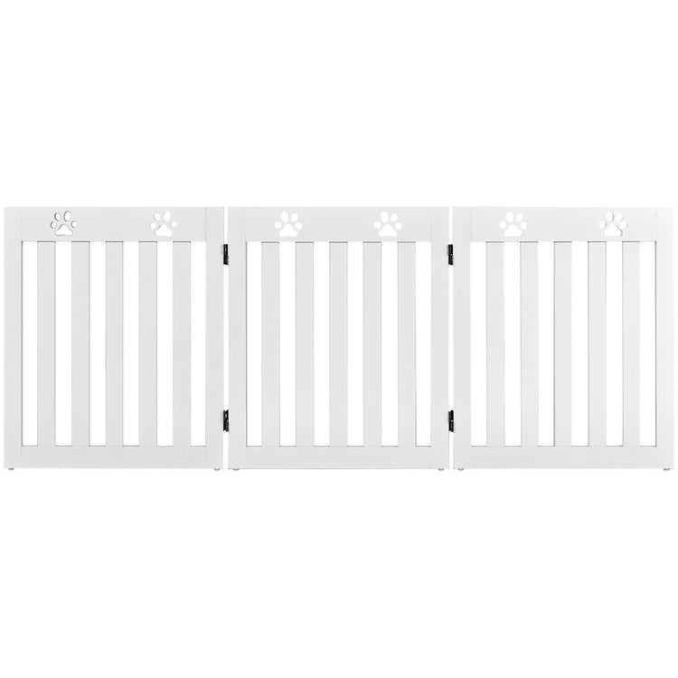 24 Inch Folding Wooden Freestanding Dog Gate with 360¡ã Flexible Hinge for Pet-White