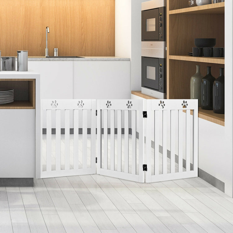 24 Inch Folding Wooden Freestanding Dog Gate with 360¡ã Flexible Hinge for Pet-White