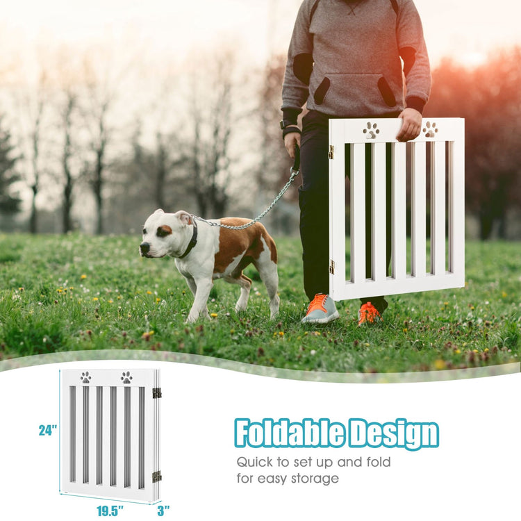 24 Inch Folding Wooden Freestanding Dog Gate with 360¡ã Flexible Hinge for Pet-White