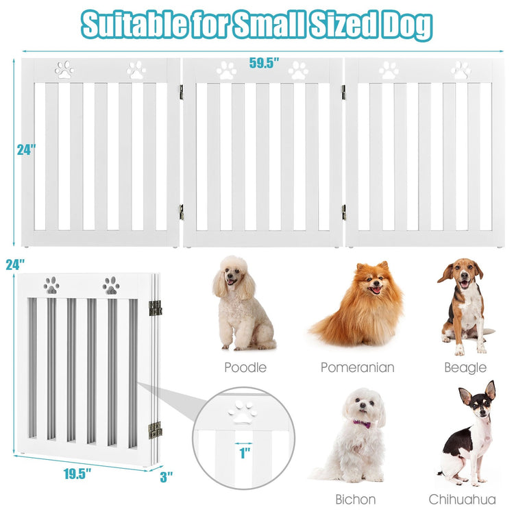 24 Inch Folding Wooden Freestanding Dog Gate with 360¡ã Flexible Hinge for Pet-White