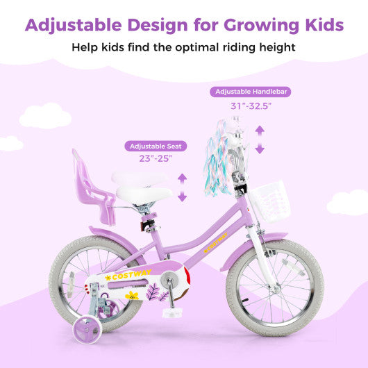 16 Inches Girls Bike Kids Bicycle with Doll Seat and Streamers for Children 4-7 Years Old