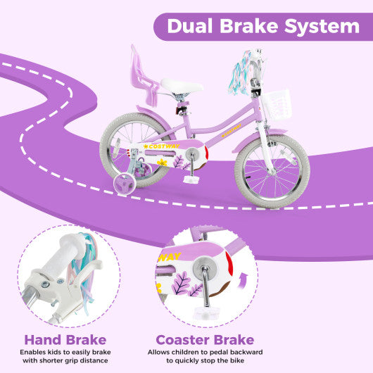 16 Inches Girls Bike Kids Bicycle with Doll Seat and Streamers for Children 4-7 Years Old