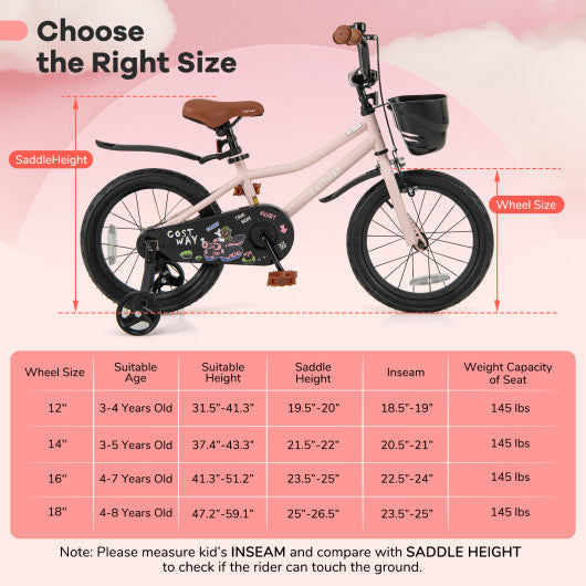 16-Inch Kids Bike with Basket and Adjustable Handlebar for 4-7 Years Old