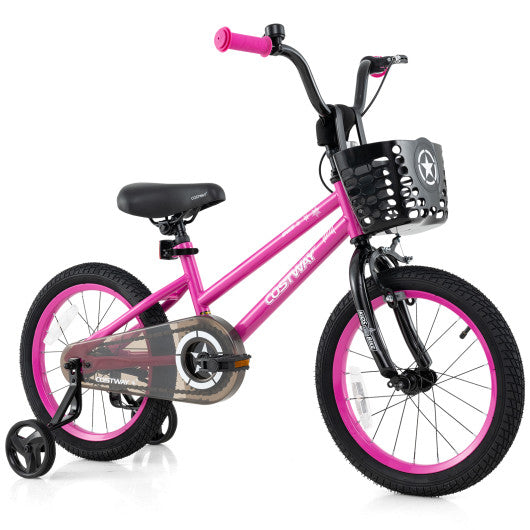 16 Inch Kids Bike Adjustable Bicycle with Front Basket for Children Aged 4-7 Years Old