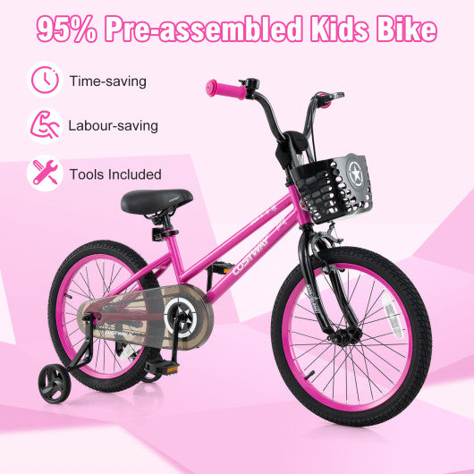 16 Inch Kids Bike Adjustable Bicycle with Front Basket for Children Aged 4-7 Years Old