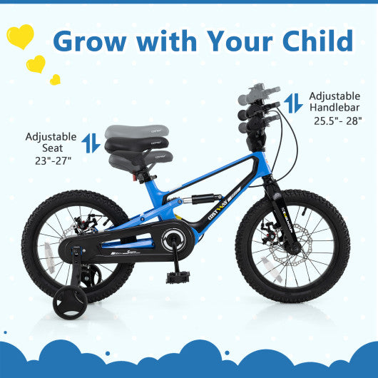 16 Inch Kids Bike Adjustable with Shock Absorber and Bell for Aged 4 to 7-16 inches