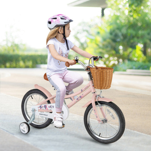 16 Inch Kids Bike Retro Bicycle with Adjustable Height and Basket for Ages 4-7 Years Old-16 inches