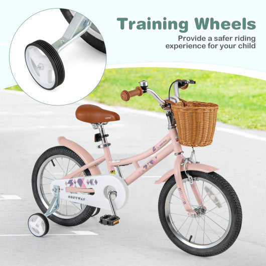 16 Inch Kids Bike Retro Bicycle with Adjustable Height and Basket for Ages 4-7 Years Old-16 inches