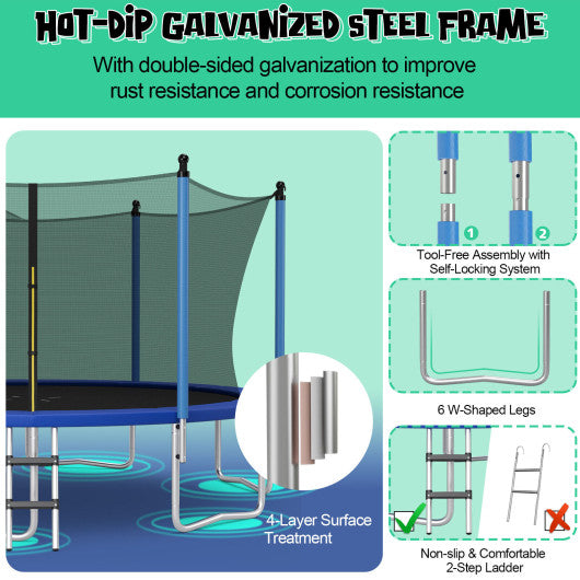 12/14/15/16 Feet Outdoor Recreational Trampoline with Ladder and Enclosure Net-16 ft