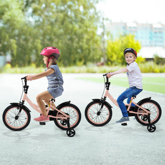 16 Inch Kids Bike Adjustable with Removable Training Wheels Pink for 3-8 Years Old