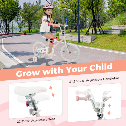 16 Inch Kids Bike Adjustable for 3-8 Years Old Children Pink - Stars & Moon