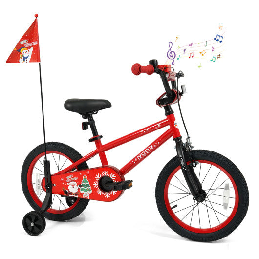 16 Inch Kids Bike Adjustable with Christmas Music & Flag for Aged 4-7 Years Old
