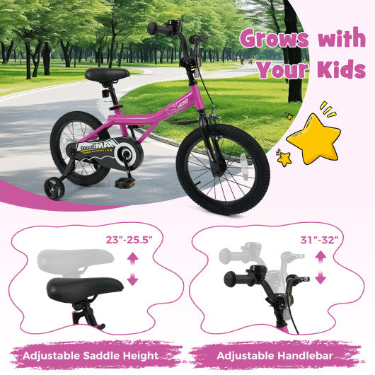 16-Inch Kids Bike with Removable Training Wheels Pink-Brave Hero