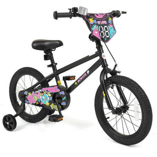 16 Inch Kids Bike with Training Wheels for Ages 4-7 Years Old Black- Street Art Time