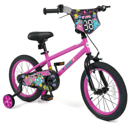16 Inch Kids Bike with Training Wheels for Ages 4-7 Years Old Pink- Street Art Time