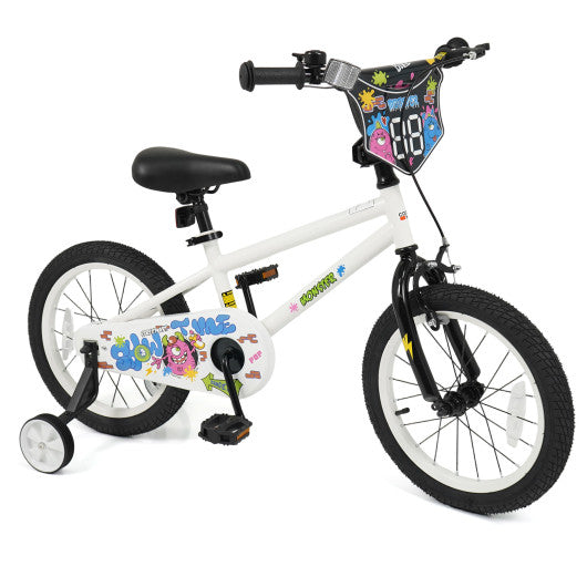16 Inch Kids Bike with Training Wheels for Ages 4-7 Years Old White- Street Art Time