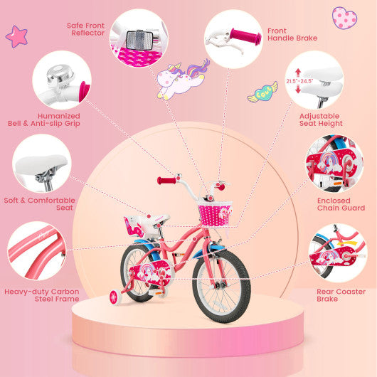 16 Inch Kids Bike with Training Wheels and Storage Basket-16 inches