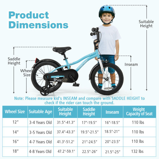 16-Inch Kids Bike for 4-7 Years Old Children Bicycle with Training Wheels