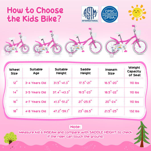 16 Inches Girls Bike for 4-7 Years Old with Basket - Spring Party Pink