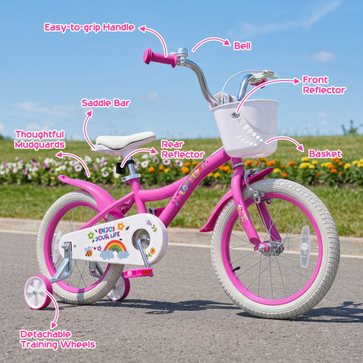 16 Inches Girls Bike for 4-7 Years Old with Basket - Spring Party Pink
