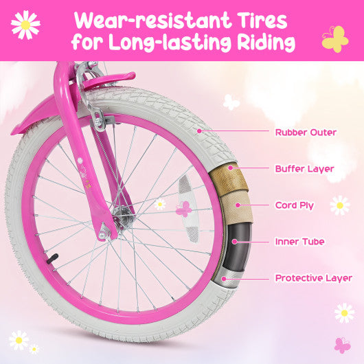 16 Inches Girls Bike with Front Bag and Streamers for 4-7 Years Pink