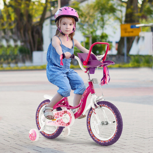 16 Inch Kids Bike with Doll Seat and Removable Training Wheels-16 inches