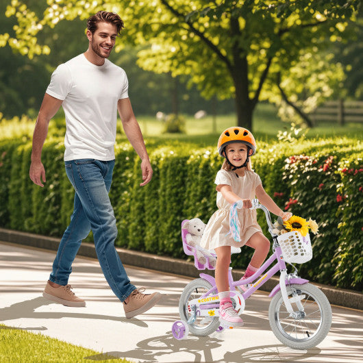 14 Inch Girls Bike Kids Bicycle with Doll Seat and Streamers for Children 3-5 Years Old