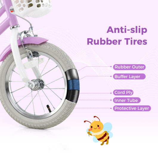 14 Inch Girls Bike Kids Bicycle with Doll Seat and Streamers for Children 3-5 Years Old